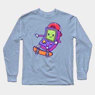 Cute Game Controller Playing Skateboard Cartoon Long Sleeve T-Shirt